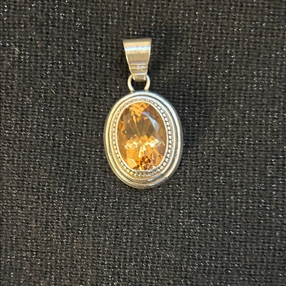 Jewelry - Sterling Silver Pendant with Pale  Orange Stone